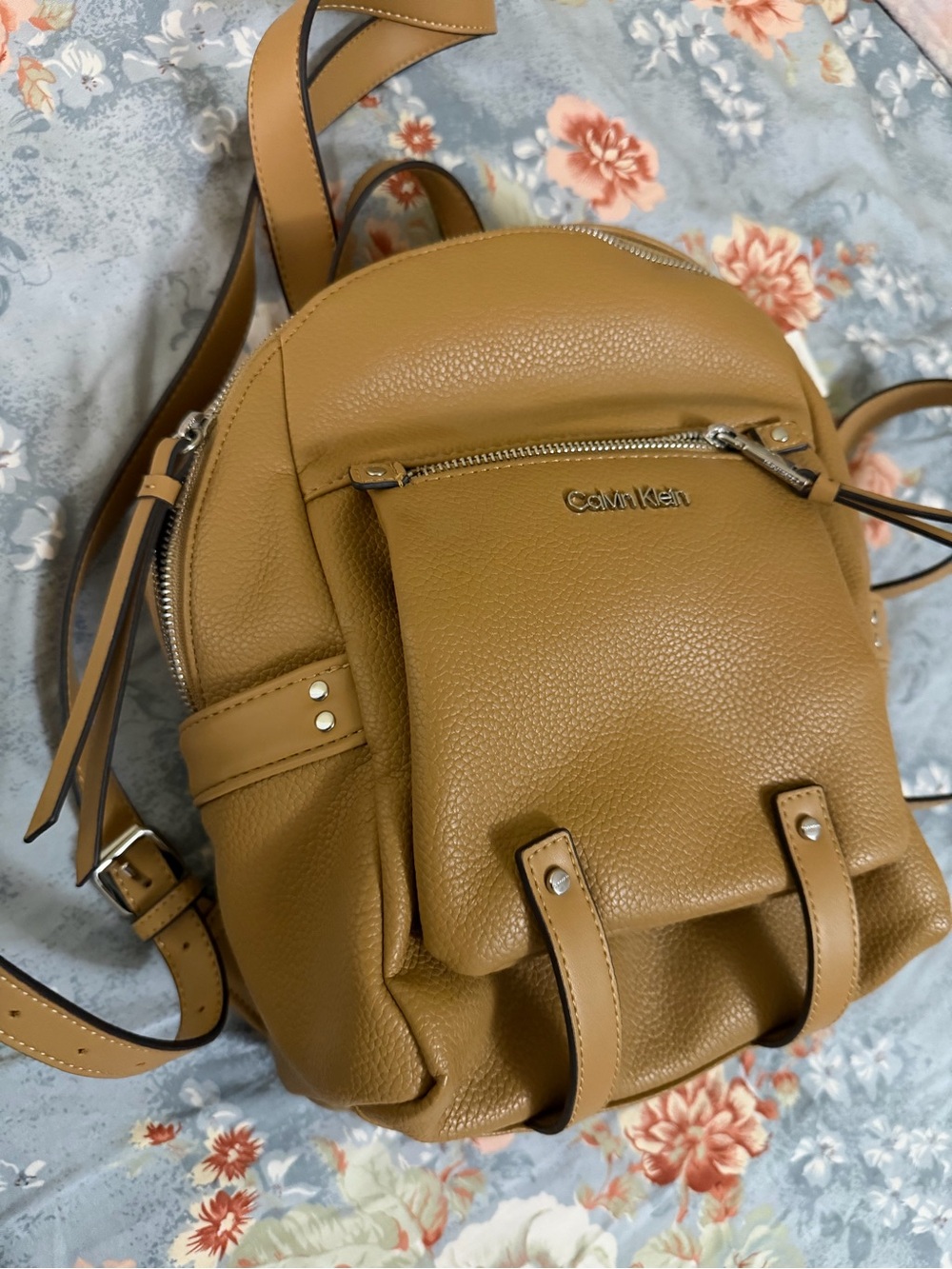 Calvin Klein Pebbled Tan Leather Mini Backpack